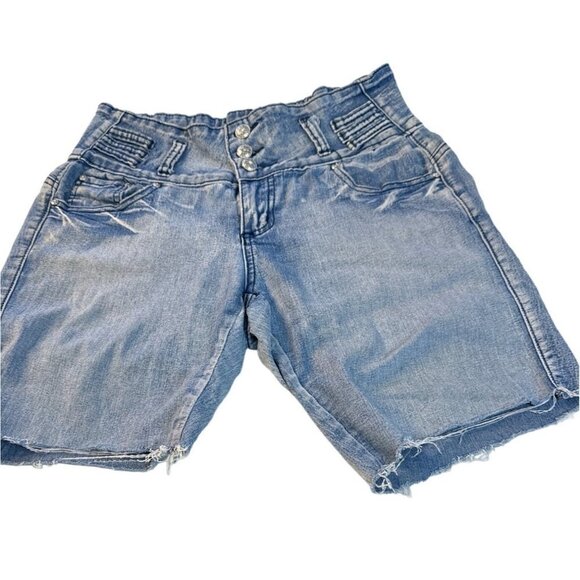 GOGO Star Girls Junior Distressed Crop Short Pants Blue Size 9 Sku 2531 - Picture 1 of 12